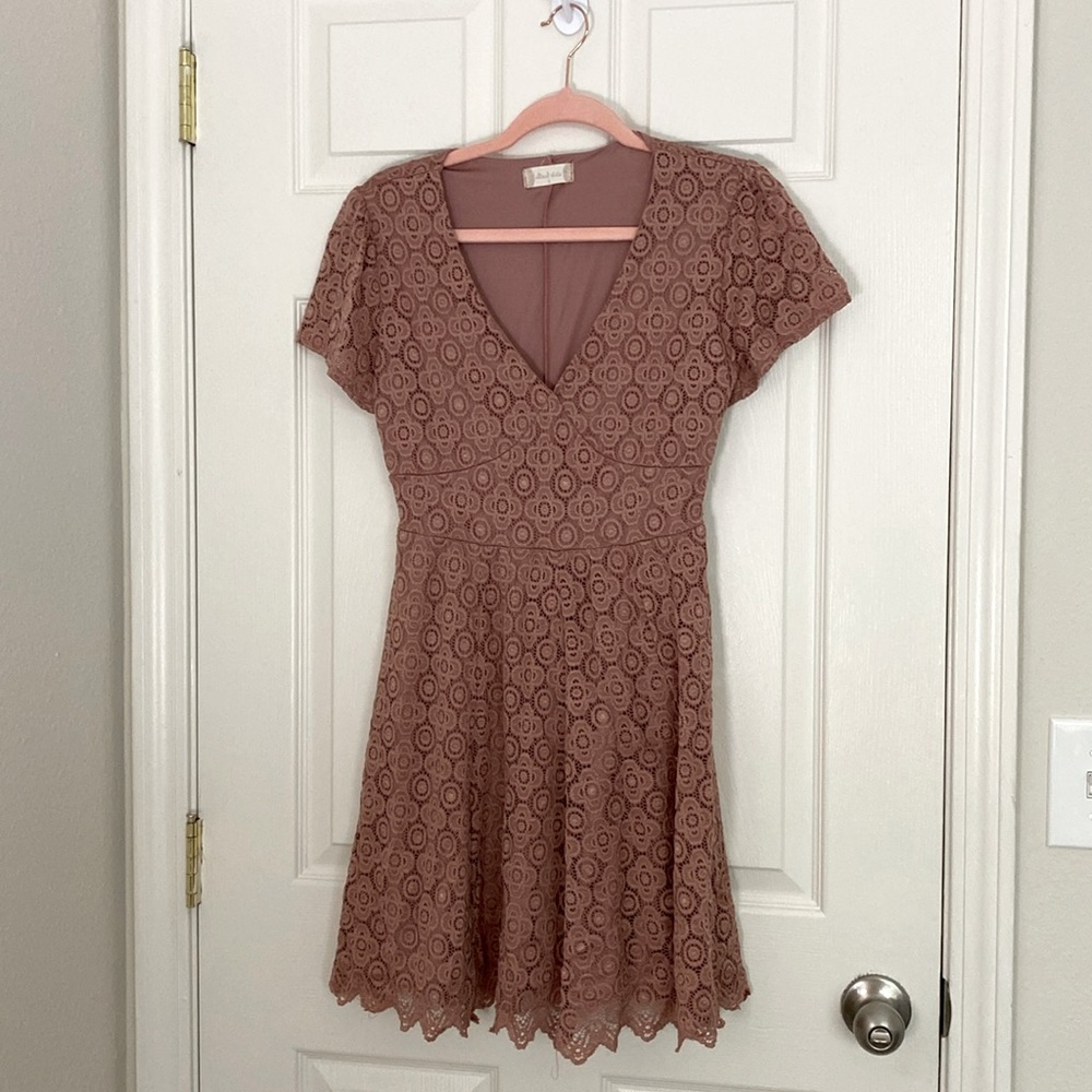 Altar’d State Pink Lace A-line dress in Dusty Rose